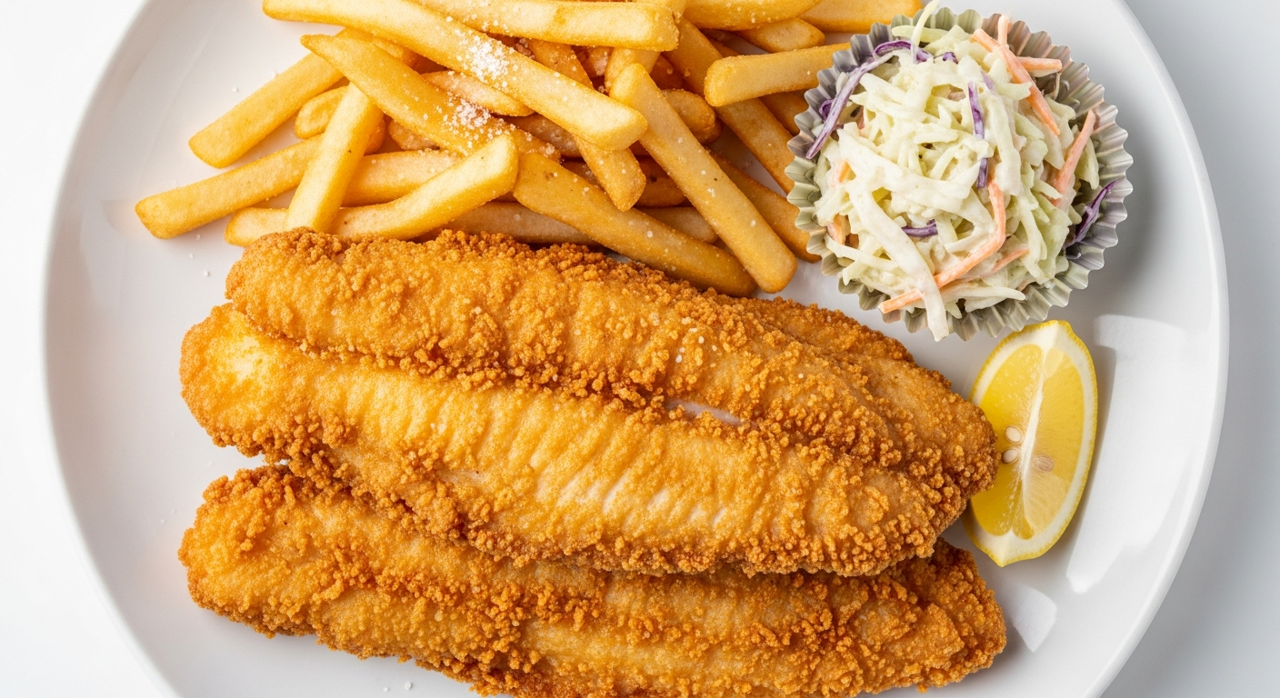 Fried whiting seafood platter with fries at Golden Catch Fish Market in Harlem NYC
